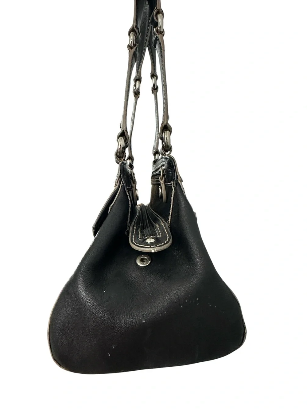 Cole Haan Trinity Black Leather Shoulder Bag Y2K Silver Buckle Hardware Purse - Picture 10 of 10